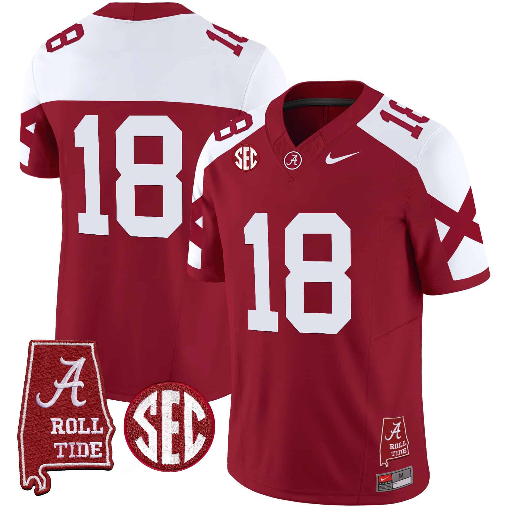 Men Alabama Crimson Tide #18 No Name Red Map Vapor Limited 2024 Nike NCAA Jersey style 1
